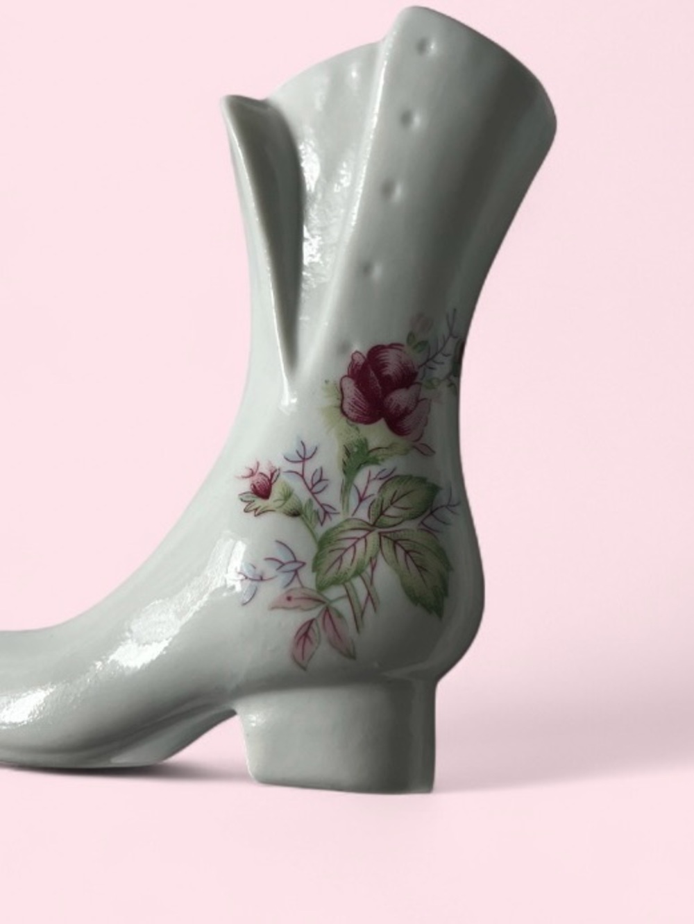 Vintage ceramic boot with floral design